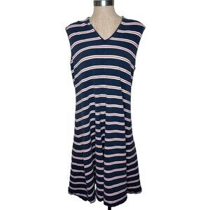 Lands End Dress Womens Plus Size XL Blue Orange Striped Sleeveless  Jersey Knit